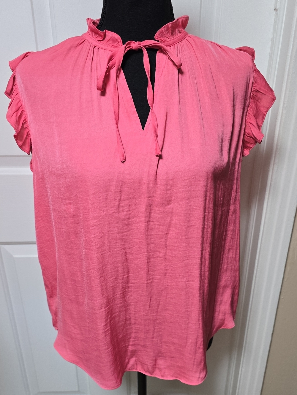 Rachel Roy Pink Tie-Neck Ruffle Sleeve Blouse Size S